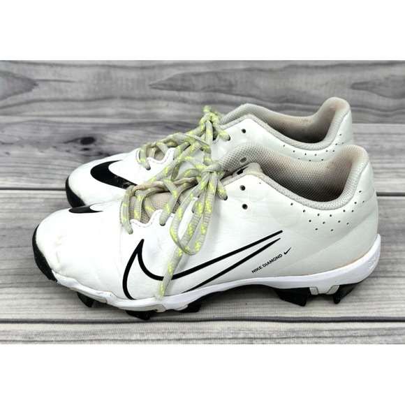 NIKE HYPERDIAMOND KEYSTONE 4 SOFTBALL CLEATS Youth‎ Size 3.5  WHITE BLACK - Picture 1 of 7